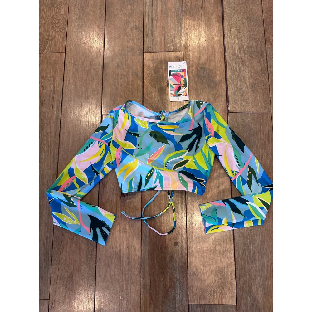 Gottex Kids Girls Tropical Leaf Rash Guard Crop Swim Top Multi PK241598 Size 9